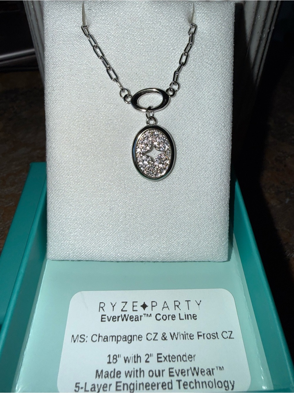 Champagne CZ Oval Pendant Necklace in Silver